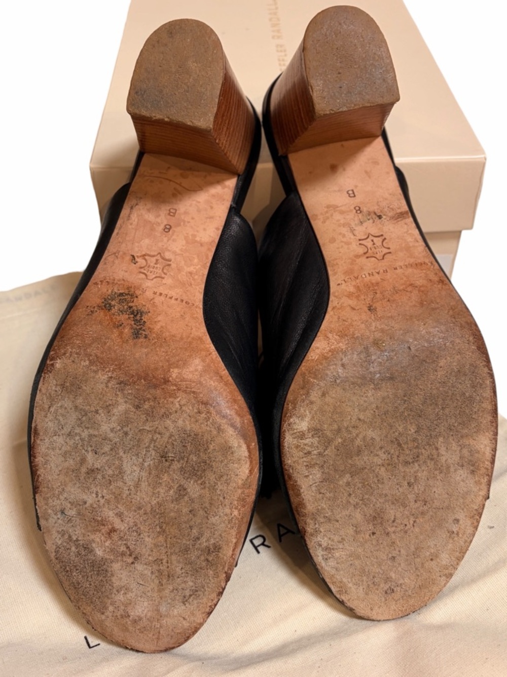 LOEFFLER RANDALL Cleo Black Tassel Leather Block Heel Sandal Mules + Box - Picture 6 of 16